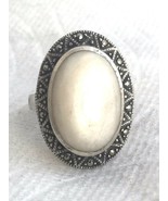 Vintage Sterling Silver MOP Marcasites  Ring Size 6 6.3g  Art Deco - £52.93 GBP