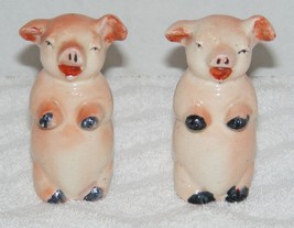 Vintage Japanese Ceramic Pigs Salt &amp; Pepper Shaker Set Guc - £23.42 GBP