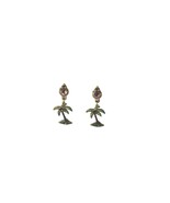 Palm Trees Drop Dangle Clip on Earrings Enamel Crystal 54802 - £9.46 GBP
