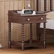 Retro Nightstand w/ Drawer &amp; Shelf - Walnut - £125.62 GBP