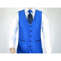 Mens Tuxedo Formal Suit ROYAL DIAMOND Slim Fit 3Pc Vested shiny Satin SL83 Blue image 9