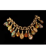 Rare Napier art glass charm bracelet - signed estate jewelry - opal dich... - £299.75 GBP