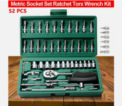Socket Wrench Set 1/4&quot; Drive Ratchet Metric Tool Kit Garage Car Repair 52 Pieces - £31.52 GBP