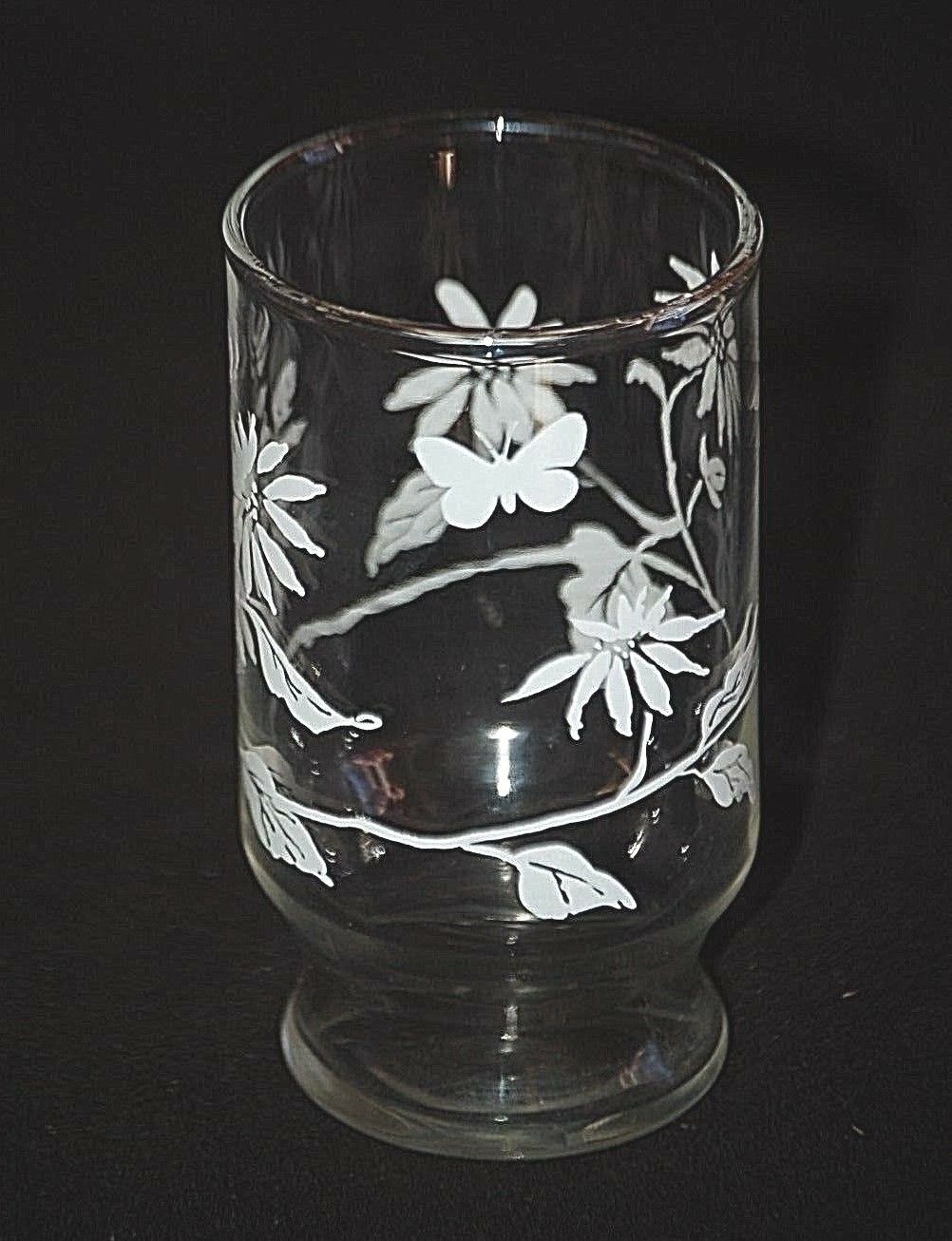 Old Vintage Swanky Swig 4&quot; Juice Glass w White Butterfly &amp; Floral Design... - $9.89