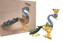 Glass Peacock Figurine Pier One 3 1/4 Inches Tall 3 Inches Wide Boxed Retired - £7.81 GBP
