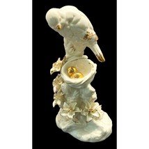 Dove Love Bird Watching Over Eggs In Nest Vintage Figurine White with Go... - £30.54 GBP