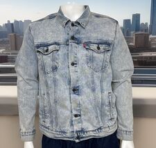 Levis Trucker Jacket Mens Size L Light Wash Faded Distressed Denim Retro... - $38.38