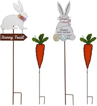 Easter Bunny &amp; Carrot Yard Stake Set of 4 Outdoor Metal Bunny Carrot Dec... - £58.81 GBP