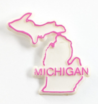 Michigan State Map White Pink Plastic Lapel Pin Travel Souvenir VTG - $9.99