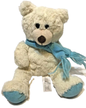 Animal Adventure Teddy Bear Plush Cream Off White Blue Scarf 10 Inches - $12.60