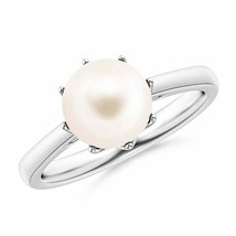 ANGARA Freshwater Pearl Solitaire Crown Ring for Women, Girls in 14K Solid Gold - £222.30 GBP