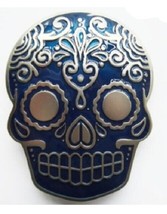 Blue Sugar Skull Belt Buckle Metal BU236 - $10.95