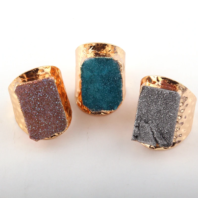 Fashion vintage women rings natural druzy adjustable lady ring thumb200