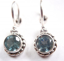 Faceted Blue Topaz 925 Sterling Silver Round Stud Wire Back Earrings - £11.57 GBP