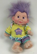 Vtg Celestia Magic Trolls Plush Doll Baby Purple Hair Clothes Applause Star Moon - £18.99 GBP
