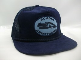 Acadia Armstrong Patch Hat Vintage Blue Corduroy Snapback Trucker Cap - £23.50 GBP