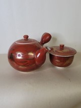 Painted Red Gold Phoenix Art Teapot &amp; Covered Tea Bowl Japan Kutani Porc... - £50.26 GBP