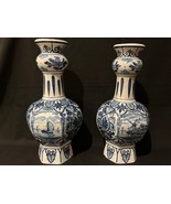 Antique set of 2 knob vases Delfs blue, with windmills and butters, marked - £120.68 GBP