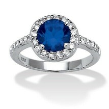 PalmBeach Jewelry Birthstone and CZ Halo Ring in .925 Silver-September-Sapphire - £25.51 GBP