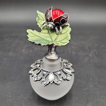 Round Frosted Glass Hand Crafted Perfume Bottle Ladybug On Leaf Silver O... - $19.79