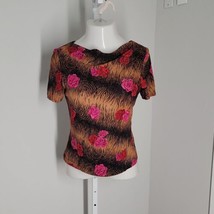 S.L. Fashion Cowl Neck Cute Blouse ~ Sz 8 ~ Brown &amp; Pink ~ Short Sleeve - £19.10 GBP