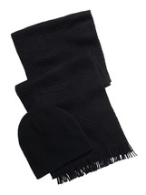 ALFANI Men&#39;s Black With Scarf Acrylic Fitted Winter Beanie Hat Cap B4HP - £7.19 GBP