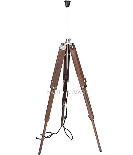 BROWN WOODEN TRIPOD FLOOR LAMP STAND BY NAUTICALMART