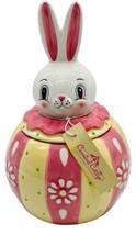 Johanna Parker Carnival Cottage Bunny Canister Easter Rabbit 10 inch Magenta - £34.09 GBP