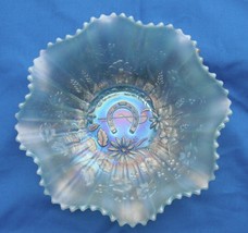 Good Luck Bowl---Aqua Opal...pretty, but cracked...r.ee...vintage carnival glass - £155.80 GBP