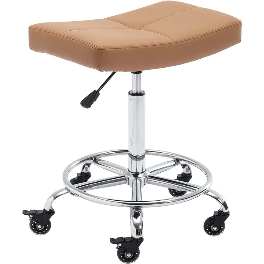 Wide Rolling Stool with Locking Wheels Footrest Adjustable Height Swivel... - $146.27