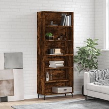 Industrial Rustic Smoked Oak Wooden Tall Narrow 6-Tier Bookcase Storage Unit - £114.10 GBP