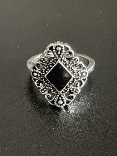 Primary image for Vintage Onyx Stone Silver Plated Woman Ring Size 6.5