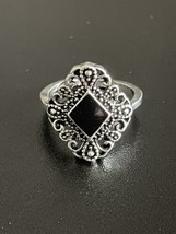 Vintage Onyx Stone Silver Plated Woman Ring Size 6.5 - £6.25 GBP