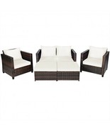 5 Pieces Patio Cushioned Rattan Furniture Set-White - Color: White - €631,17 EUR