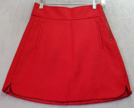 J.CREW A Line Skirt Womens Size 00 Red 100% Wool Lined Pockets Slit Side... - $13.03