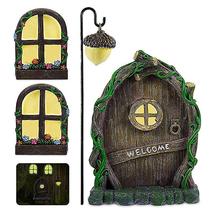 Fairy Door Windows Set Miniature Luminous Gnome Door Set Tree Decorations - £23.94 GBP