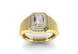 Natural Emerald Cut White Sapphire 925 Sterling Silver 14K Gold Plated Ring - £59.23 GBP