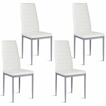 Set of 4 PVC Leather Dining Side Chairs Elegant Design Home Furniture White New - £121.81 GBP