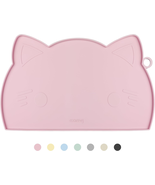 Cat Food &amp; Water Mat, Thicker Non-Slip Silicone Mat with Raised Edge (Pi... - $14.54