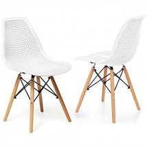 2 Pcs Modern Plastic Hollow Chair Set with Wood Leg-White - Color: White - $2,478.23 MXN