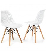 2 Pcs Modern Plastic Hollow Chair Set with Wood Leg-White - Color: White - $2,481.48 MXN