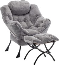 Seshinell Reading Chair And Folding Footstool Set For Living Room,, Plush Grey. - £173.76 GBP