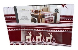 Threshold Christmas Holiday Table Runner Reindeer 100% Cotton Red White ... - £12.10 GBP