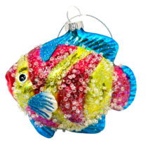 Robert Stanley Hand Blown Glass Tropical Fish Christmas Ornament Beaded 4&quot; - $9.45