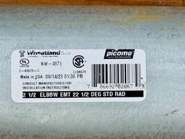 4 Pk Wheatland 2‑1/2" 22.5° Standard‑Radius EMT Elbow (Local Pick Up) - $69.00