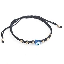 Evil Eye Blue Glass &amp; Gold Tone Beaded Protection Bracelet Adjustable Cord - £8.67 GBP