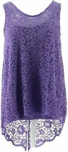 Attitudes Renee Sleeveless Lace tank Top Hi-Low Hem purple 1X New A305377 - £10.61 GBP