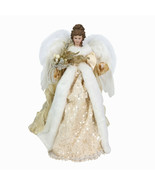 Christmas Angel Tree Topper 16&quot; Elegant w Gold &amp; Sequin Accents &amp; Feathe... - $49.49