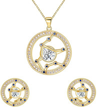 Aquarius Sterling Silver Zodiac Constellation CZ Necklace Earrings Set Golden - £69.57 GBP
