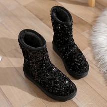 Women&#39;s Rubber Boots Flat Heel Shoes Woman Winter Shoes Bling Bling Booties Ladi - £40.12 GBP